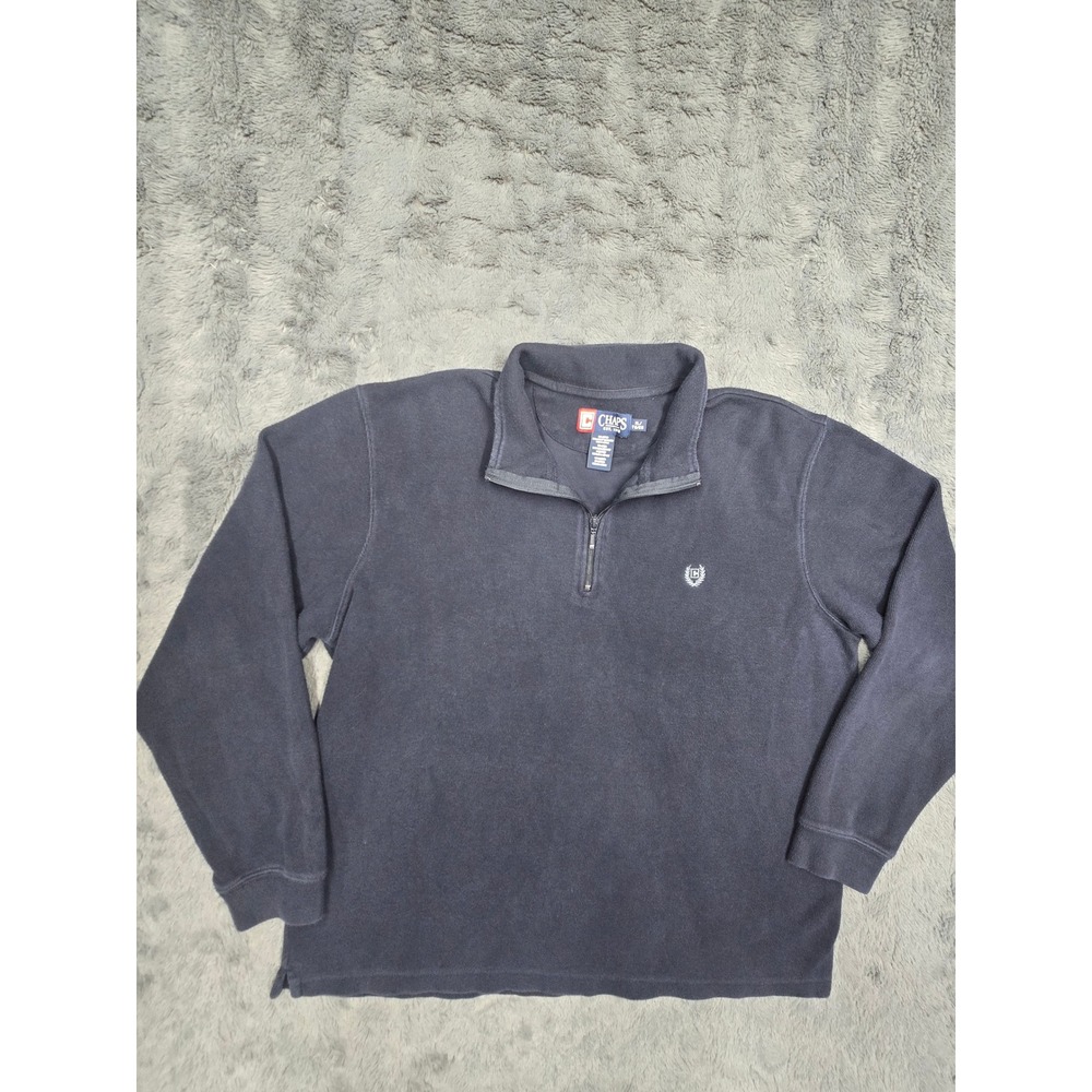 Chaps Mens XL Navy Blue 100% Cotton Quarter Zip Pullover Sweater Mock Neck Logo